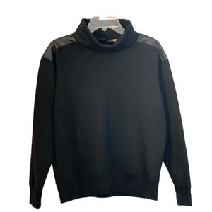 Ralph Lauren Genuine Leather Accent Black Sz XS Sweater Sweatshirt Tunic